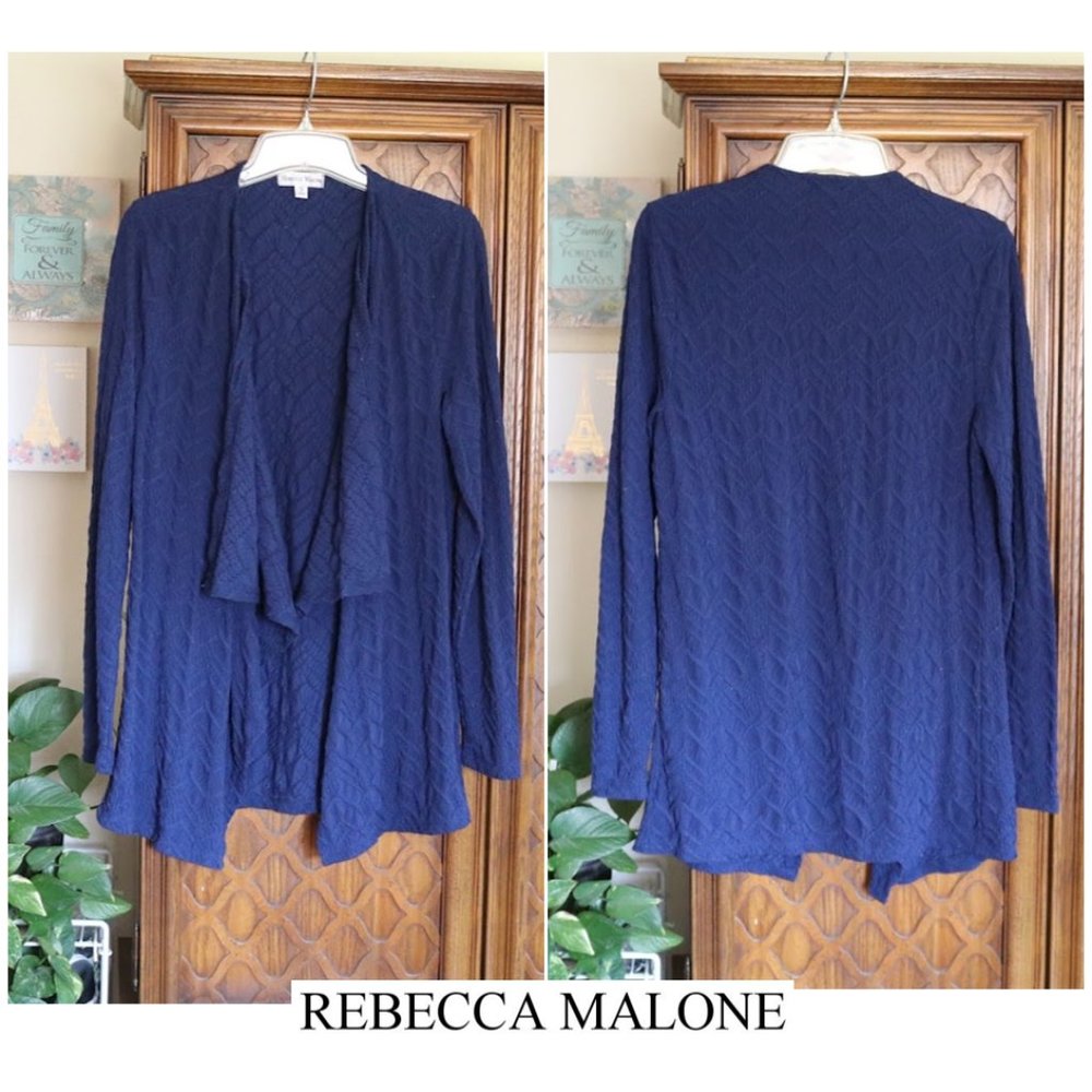 3/$15 Rebecca Malone Textured Knit Drape Front Open Cardigan - Navy